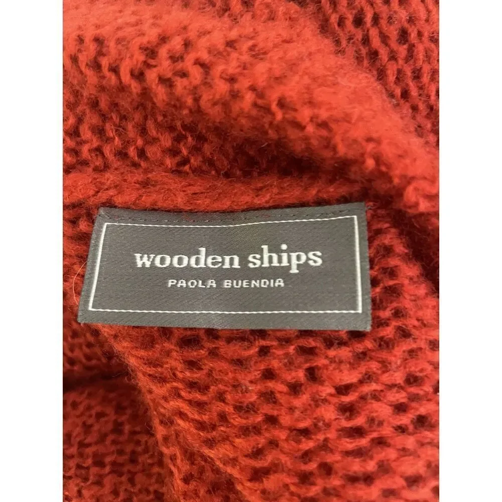 Wooden Ships Cardigan Sweater Womens S M Red Wool Mohair Open Long Sleeve